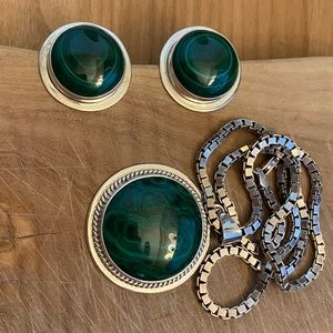Gorgeous vintage malachite 925 necklace & earrings